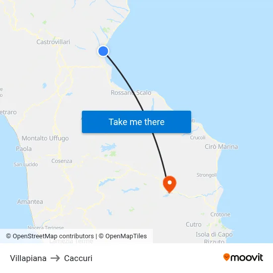 Villapiana to Caccuri map