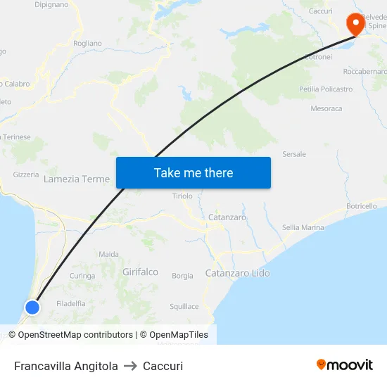 Francavilla Angitola to Caccuri map