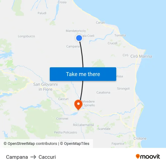 Campana to Caccuri map