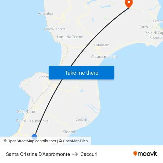 Santa Cristina D'Aspromonte to Caccuri map