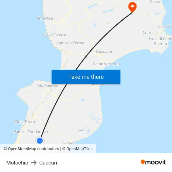 Molochio to Caccuri map