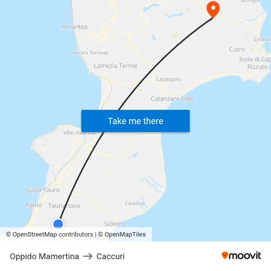 Oppido Mamertina to Caccuri map