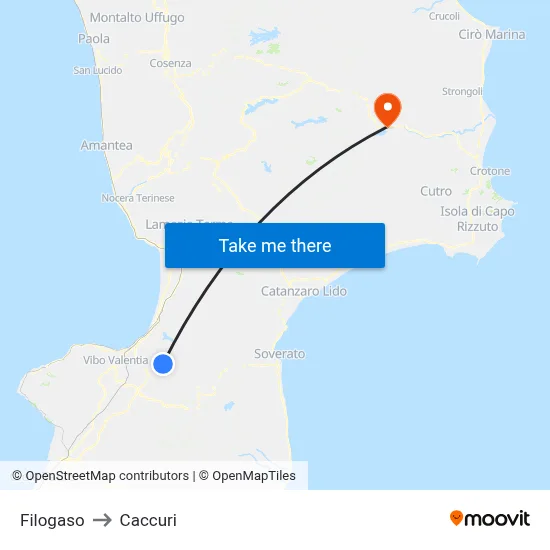 Filogaso to Caccuri map