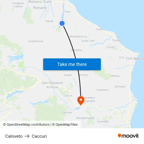 Caloveto to Caccuri map