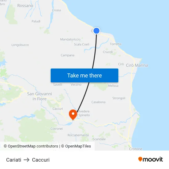Cariati to Caccuri map