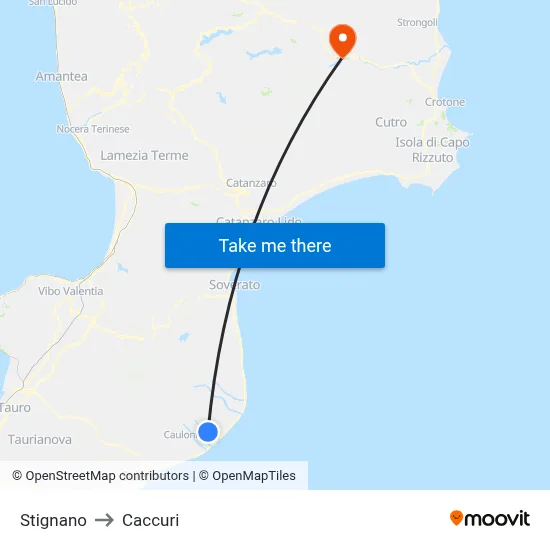 Stignano to Caccuri map