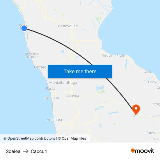 Scalea to Caccuri map