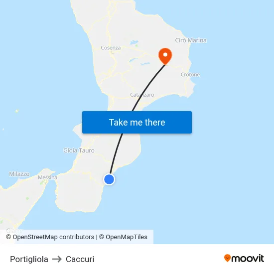 Portigliola to Caccuri map