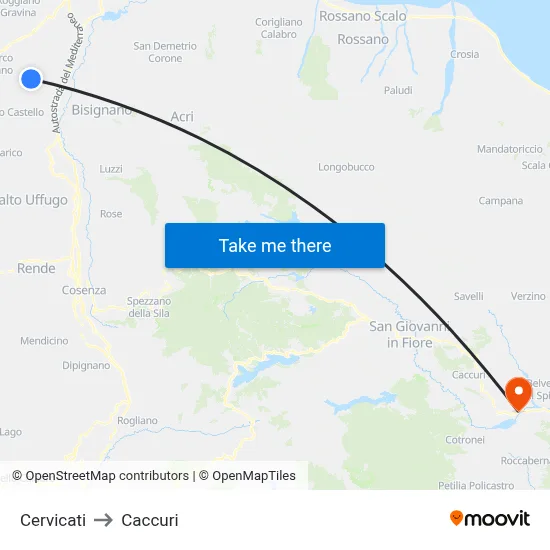 Cervicati to Caccuri map