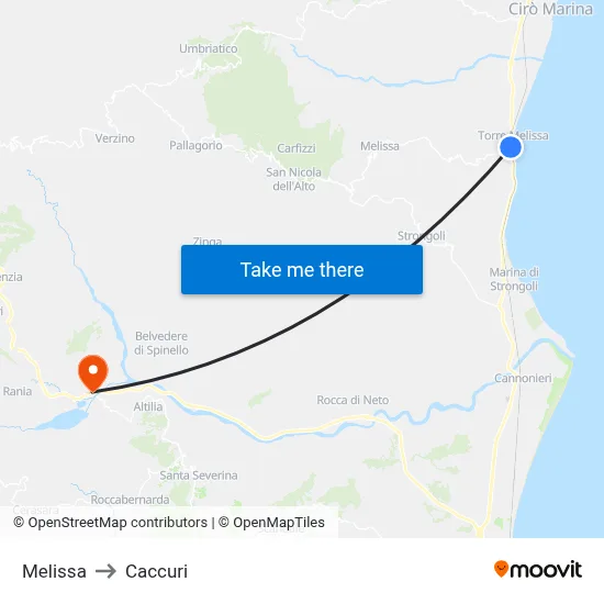 Melissa to Caccuri map