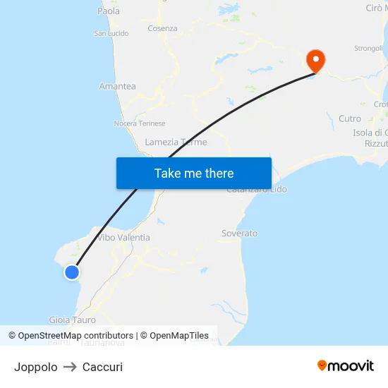 Joppolo to Caccuri map