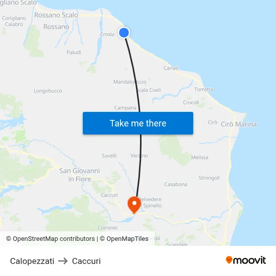 Calopezzati to Caccuri map