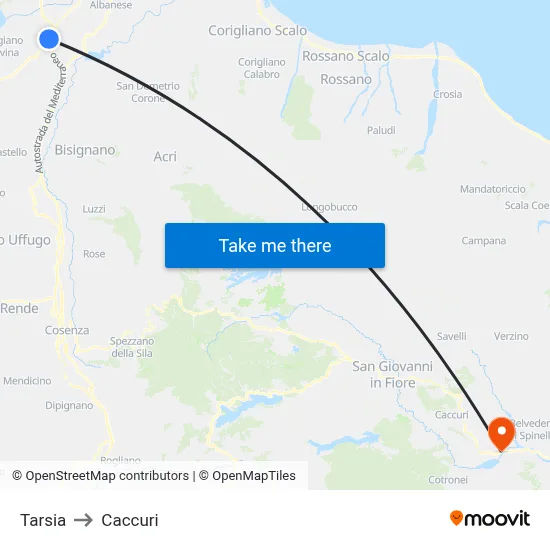 Tarsia to Caccuri map