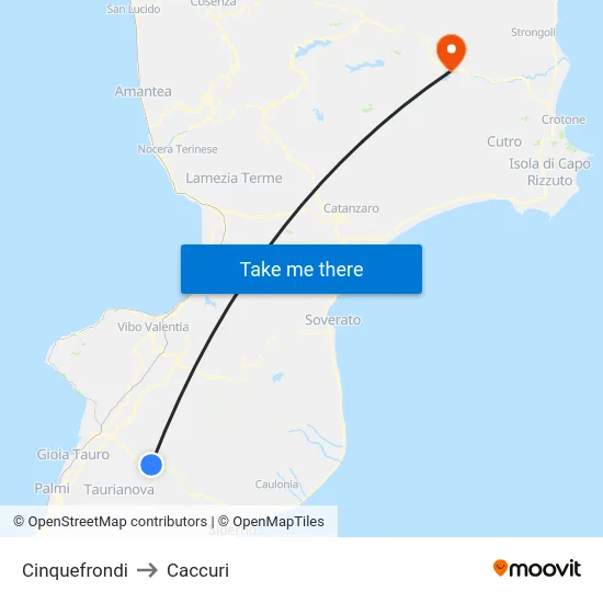 Cinquefrondi to Caccuri map