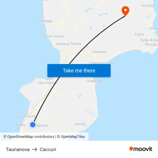 Taurianova to Caccuri map