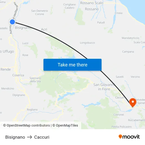 Bisignano to Caccuri map