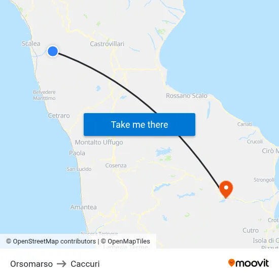 Orsomarso to Caccuri map