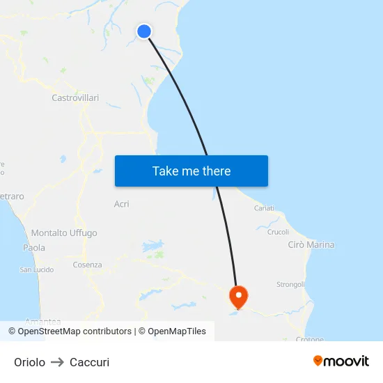 Oriolo to Caccuri map