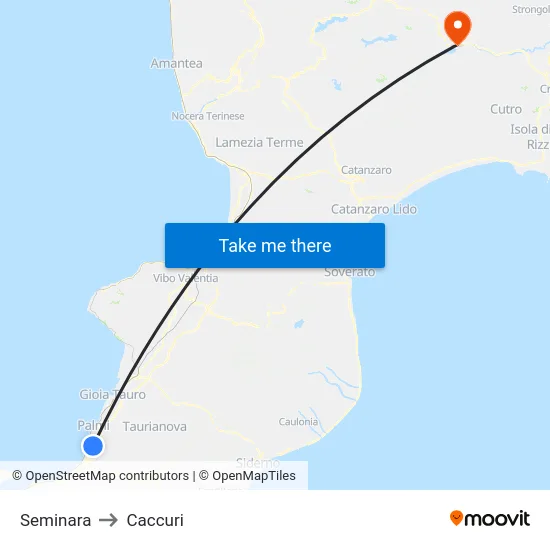 Seminara to Caccuri map