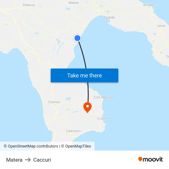 Matera to Caccuri map