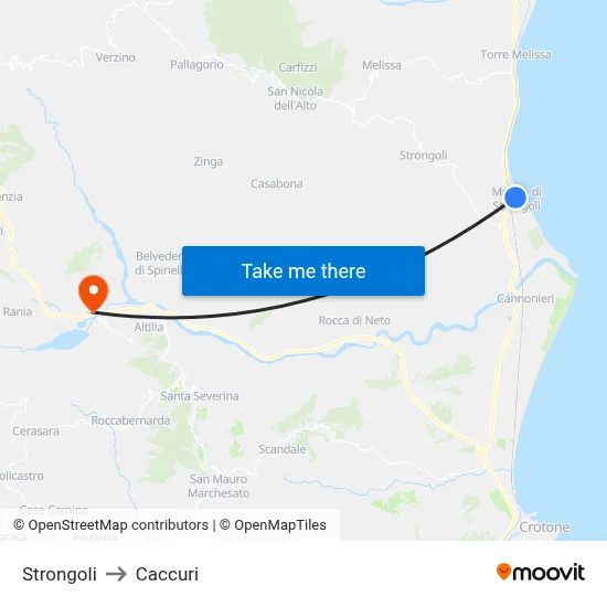 Strongoli to Caccuri map