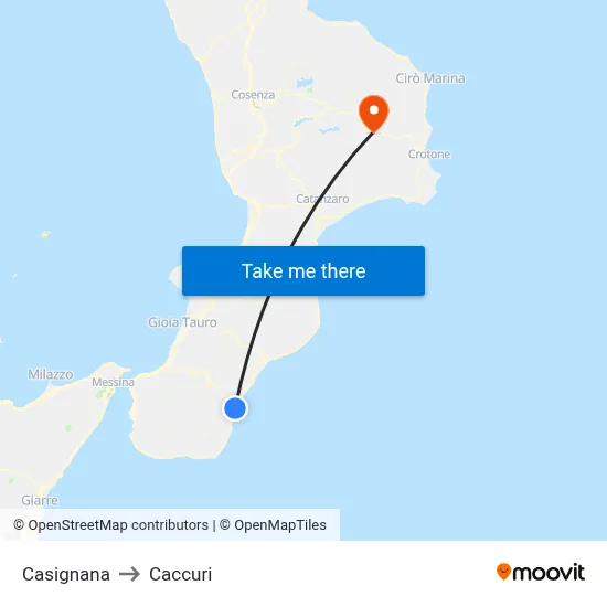 Casignana to Caccuri map