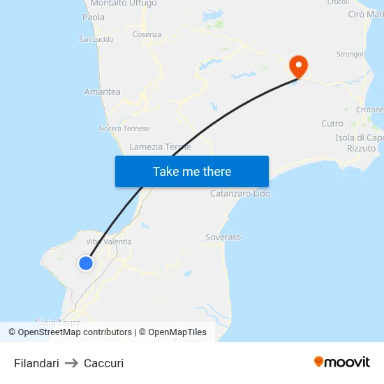 Filandari to Caccuri map