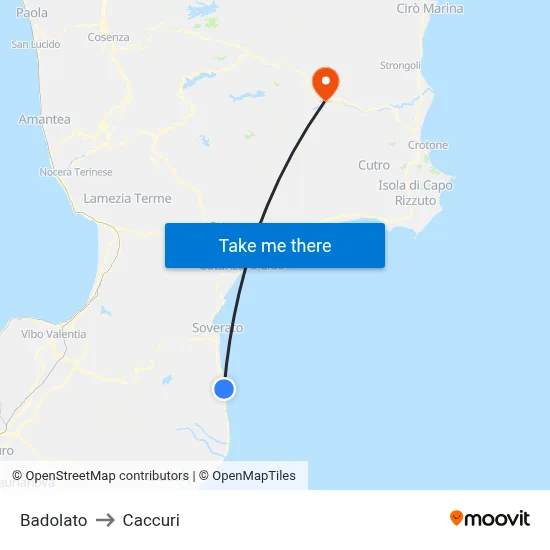 Badolato to Caccuri map