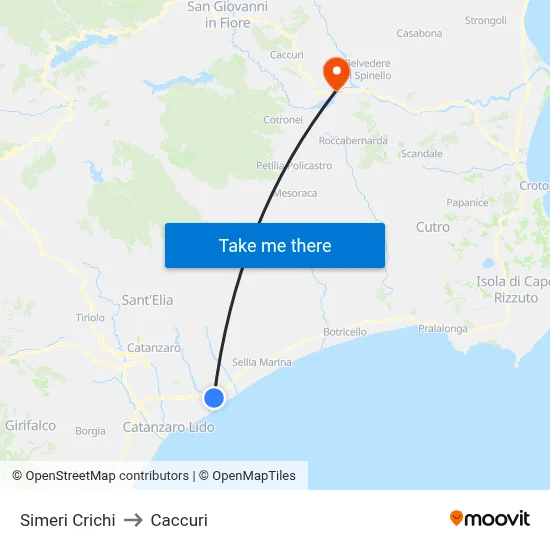 Simeri Crichi to Caccuri map