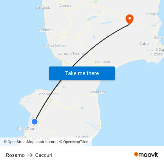 Rosarno to Caccuri map