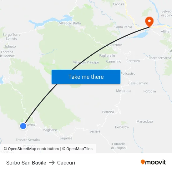 Sorbo San Basile to Caccuri map