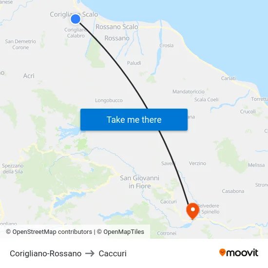 Corigliano-Rossano to Caccuri map
