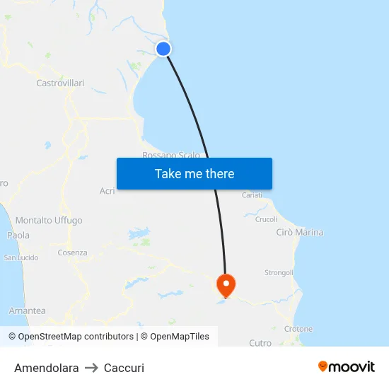 Amendolara to Caccuri map