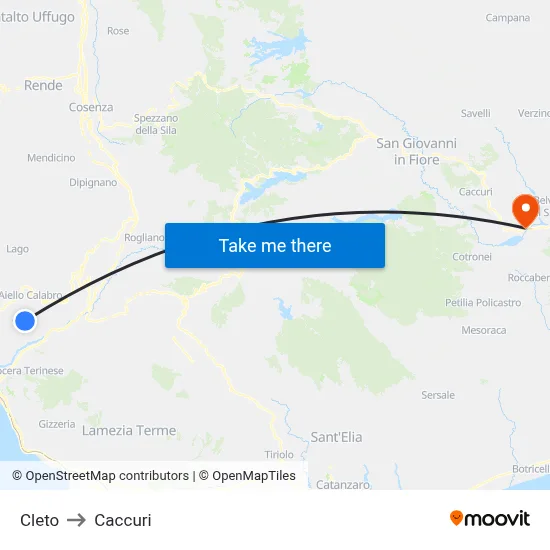 Cleto to Caccuri map