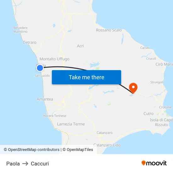Paola to Caccuri map