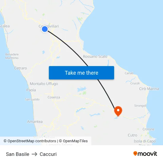 San Basile to Caccuri map