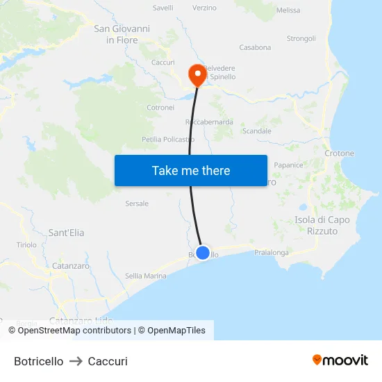 Botricello to Caccuri map