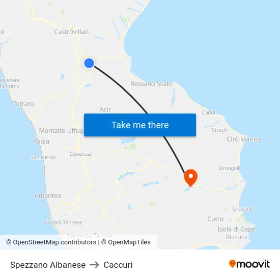 Spezzano Albanese to Caccuri map