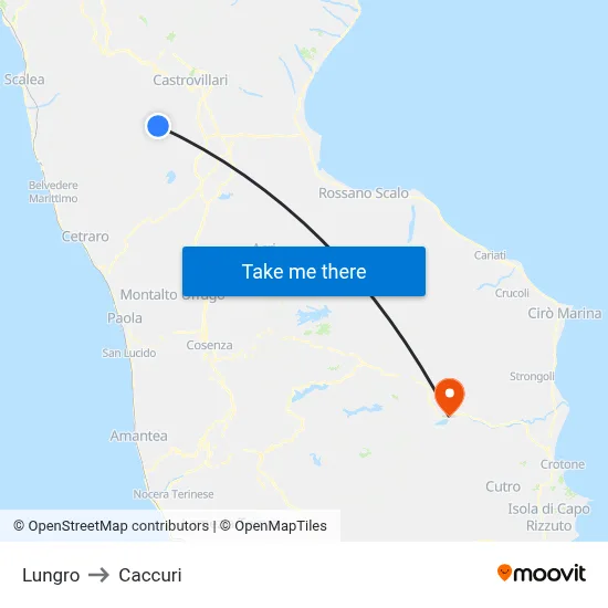 Lungro to Caccuri map