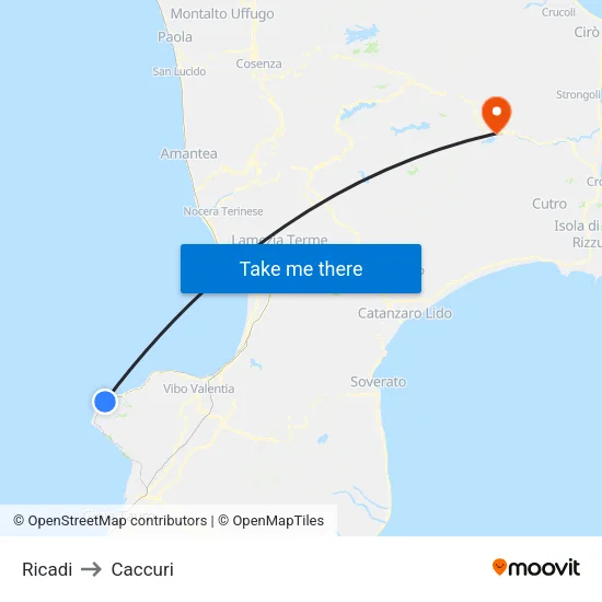 Ricadi to Caccuri map