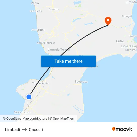 Limbadi to Caccuri map