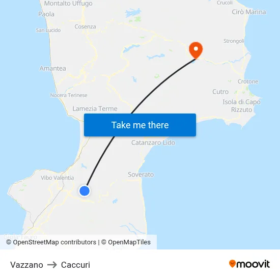 Vazzano to Caccuri map