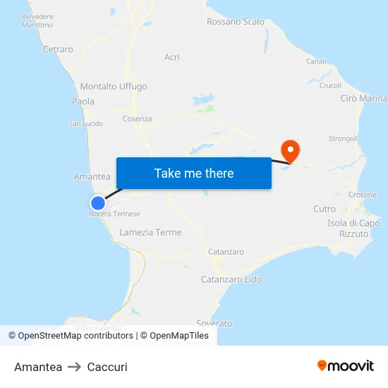 Amantea to Caccuri map