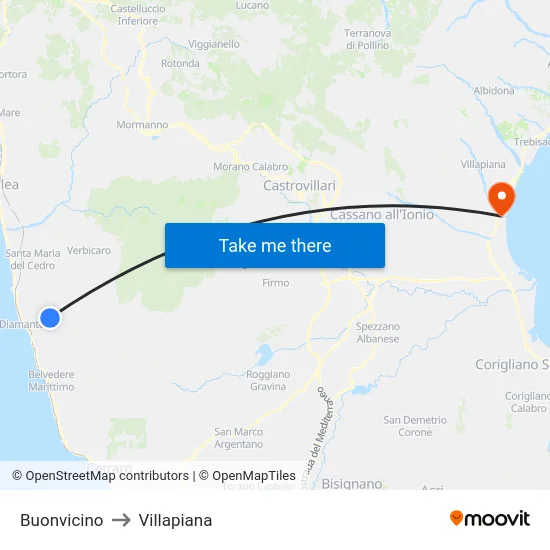 Buonvicino to Villapiana map