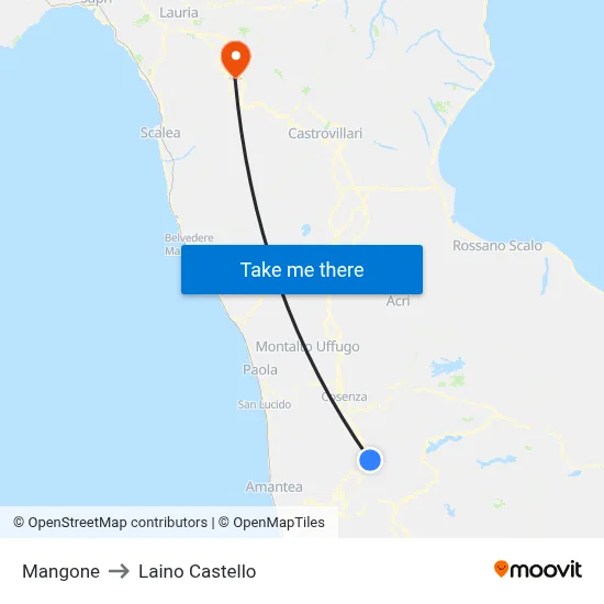 Mangone to Laino Castello map