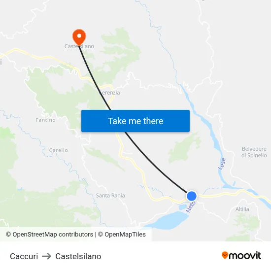 Caccuri to Castelsilano map