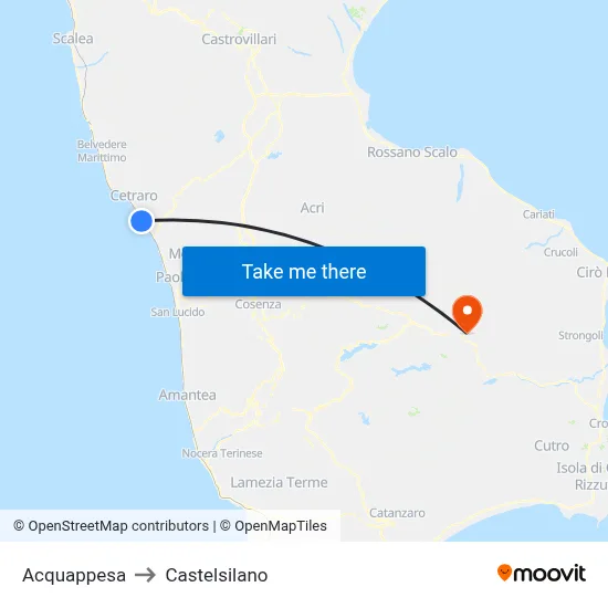 Acquappesa to Castelsilano map