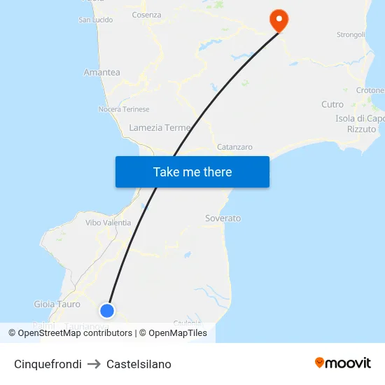 Cinquefrondi to Castelsilano map