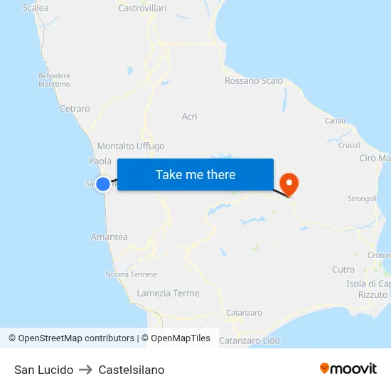 San Lucido to Castelsilano map