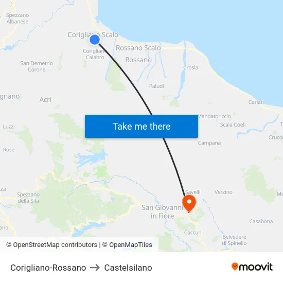 Corigliano-Rossano to Castelsilano map